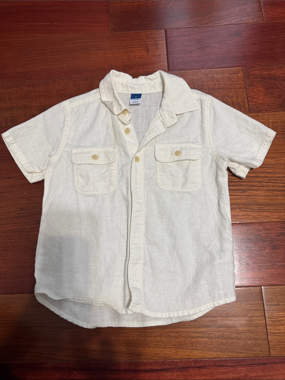Old Navy Cream Short-Sleeve Button-Down Kids Shirt